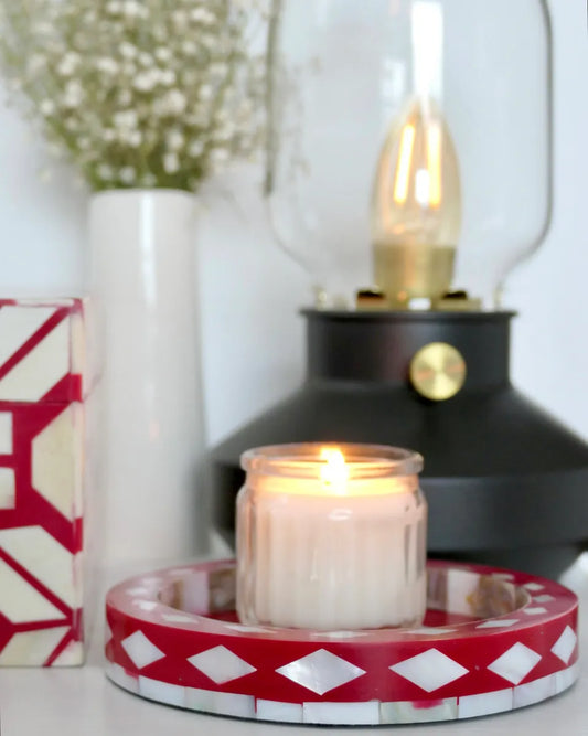 red mop festive candle holder tray