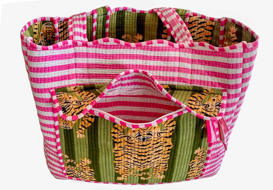 Bag, Tote, Tiger Stripe, Green