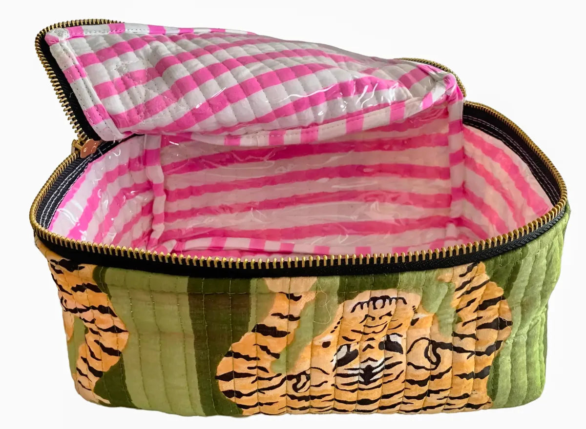 Cosmetic Bag, Tiger Stripe, Green