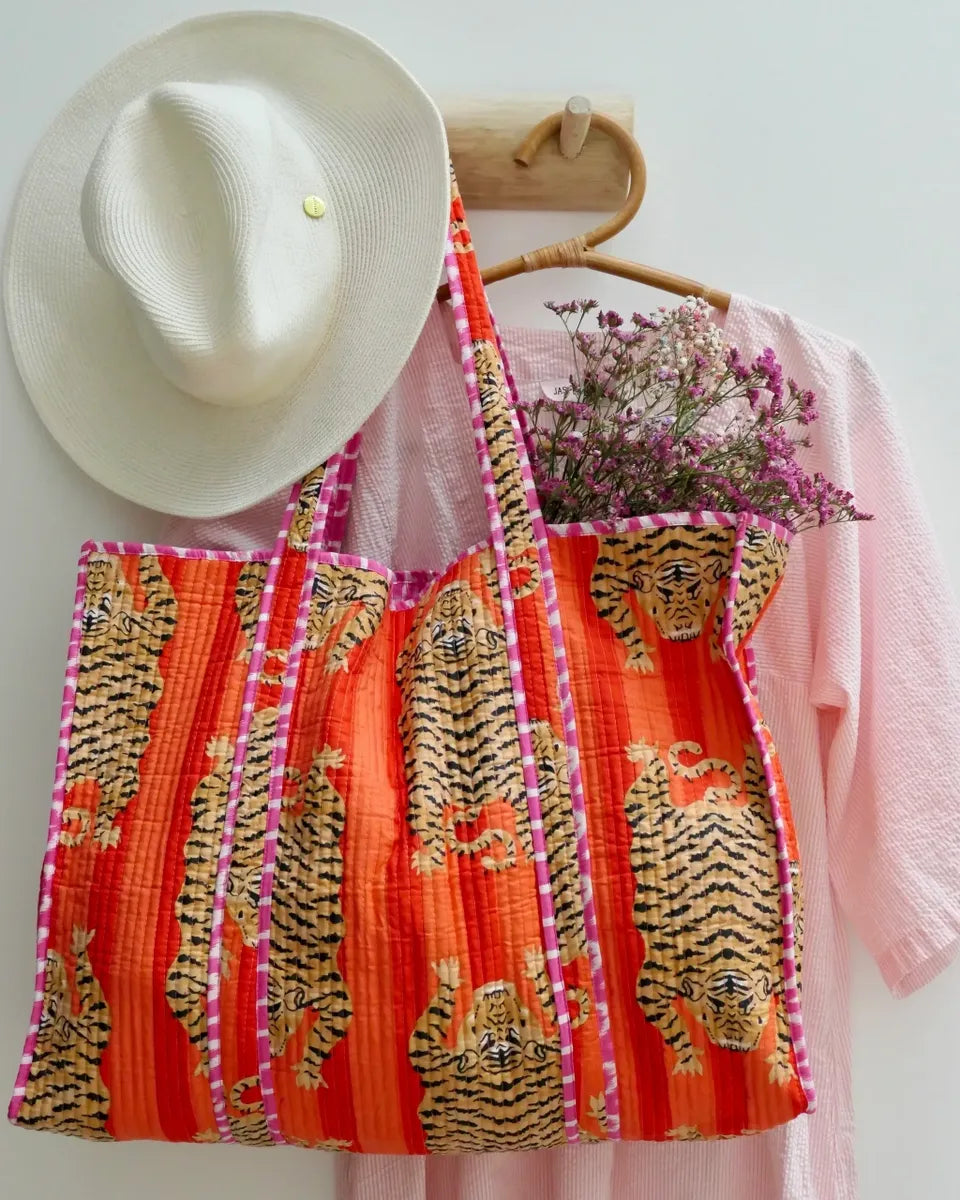 Bag, Tote, Tiger Stripe, Red