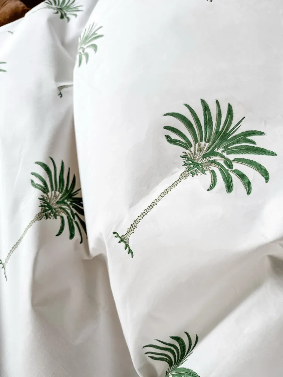 BLOCK PRINTED GREEN PALM TABLE CLOTH
