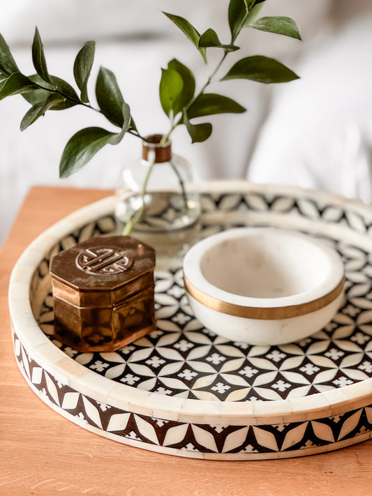 Tray, Round, Bone Inlay, Bharu, Black