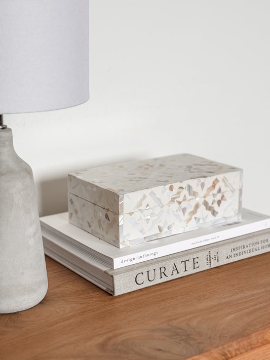Keepsake Box Small, Mother of Pearl Inlay, Kranji, White