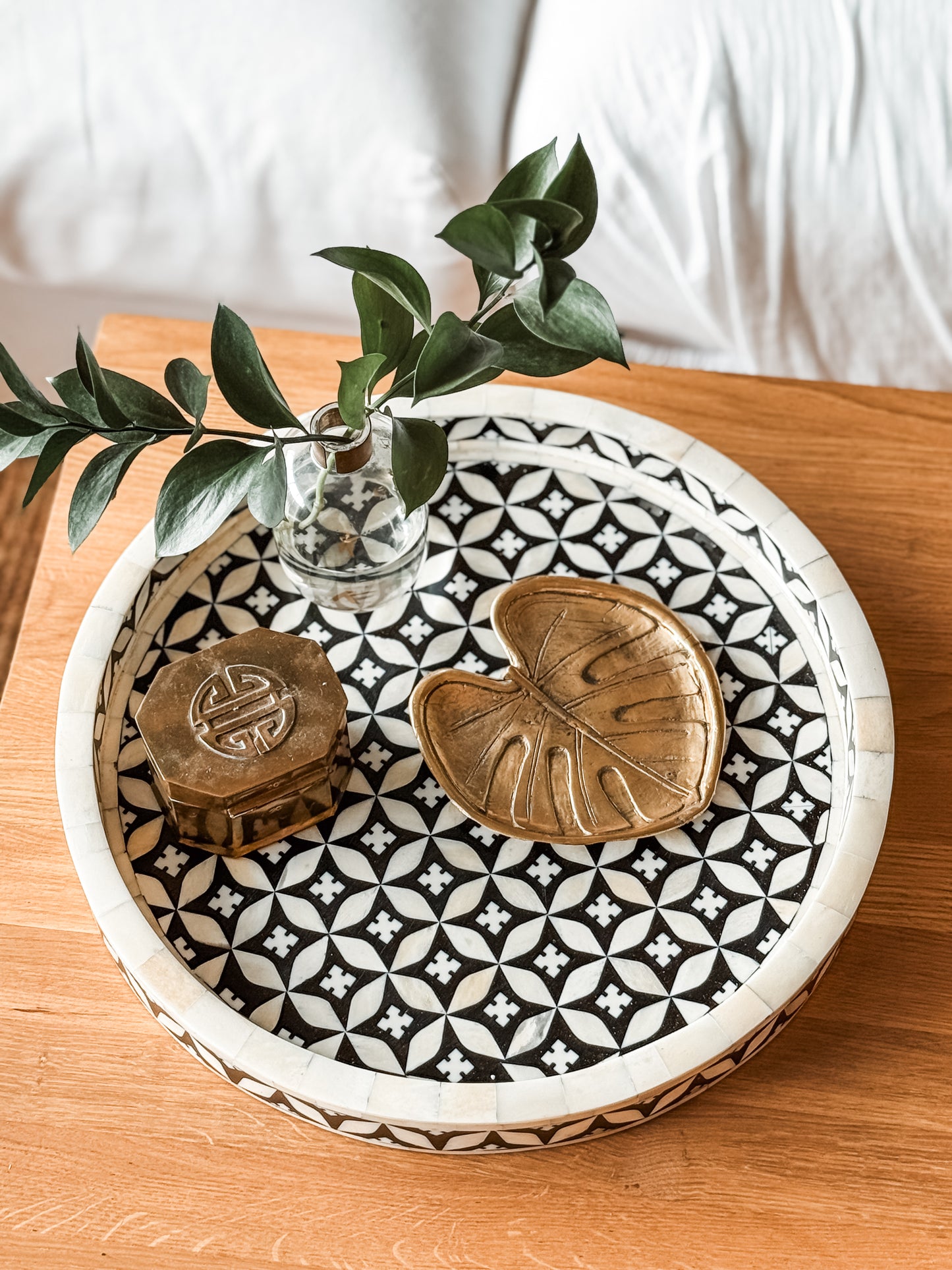 Tray, Round, Bone Inlay, Bharu, Black