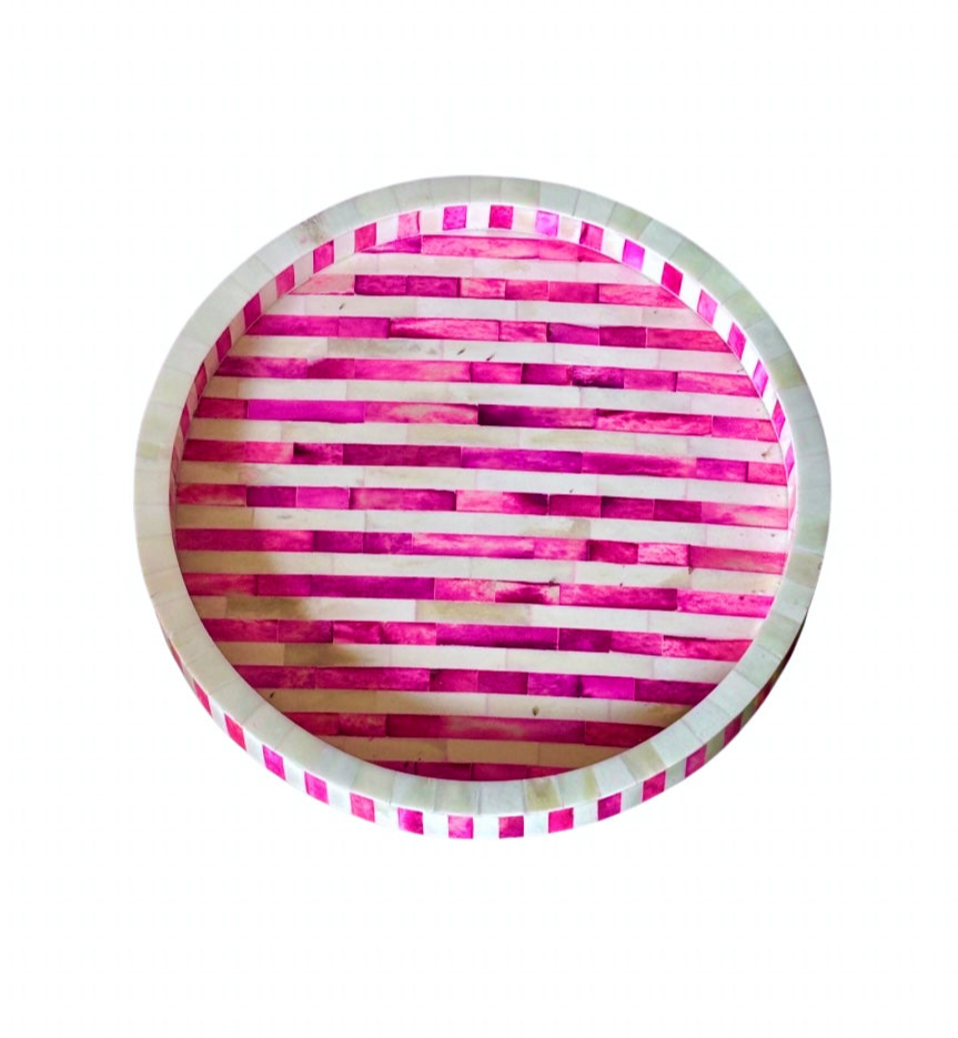 Tray, Round, Bone Inlay, Jewel, Pink