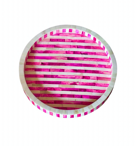 Tray, Round, Bone Inlay, Jewel, Pink