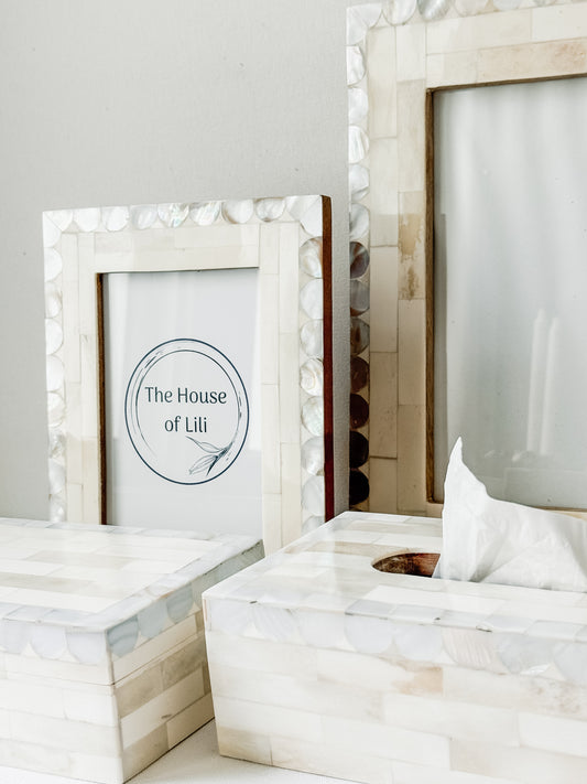 Tissue Box, Bone Inlay, Orchard, White