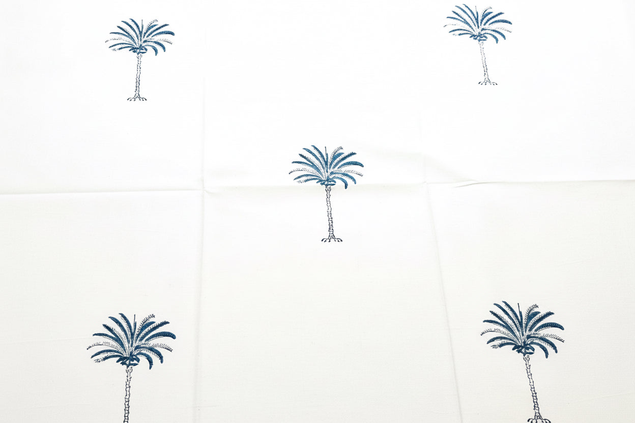 Napkin, Block Printed, Palm, Blue