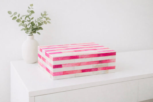 Keepsake Box Small, Bone Inlay, Jewel, Pink