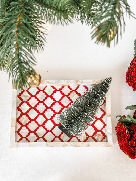 Tray, Mini Rectangle, Mother of Pearl Inlay, Haji, Red