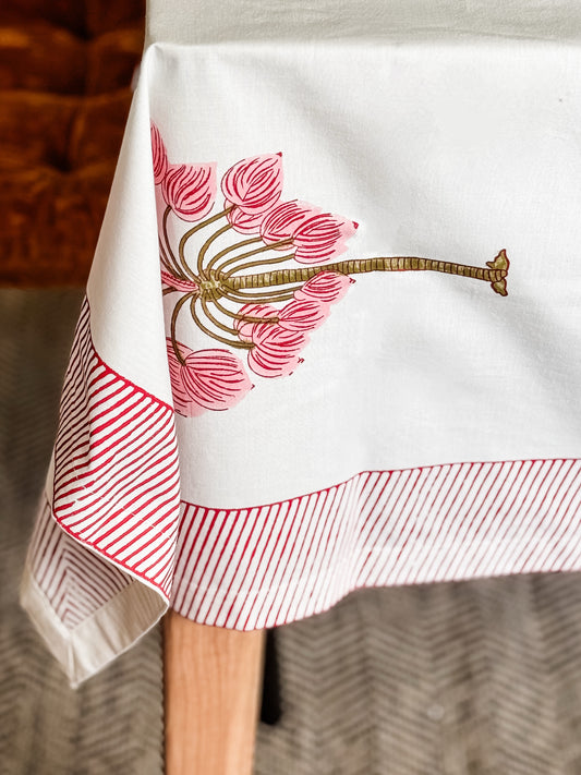 Tropical pink block print table cloth 