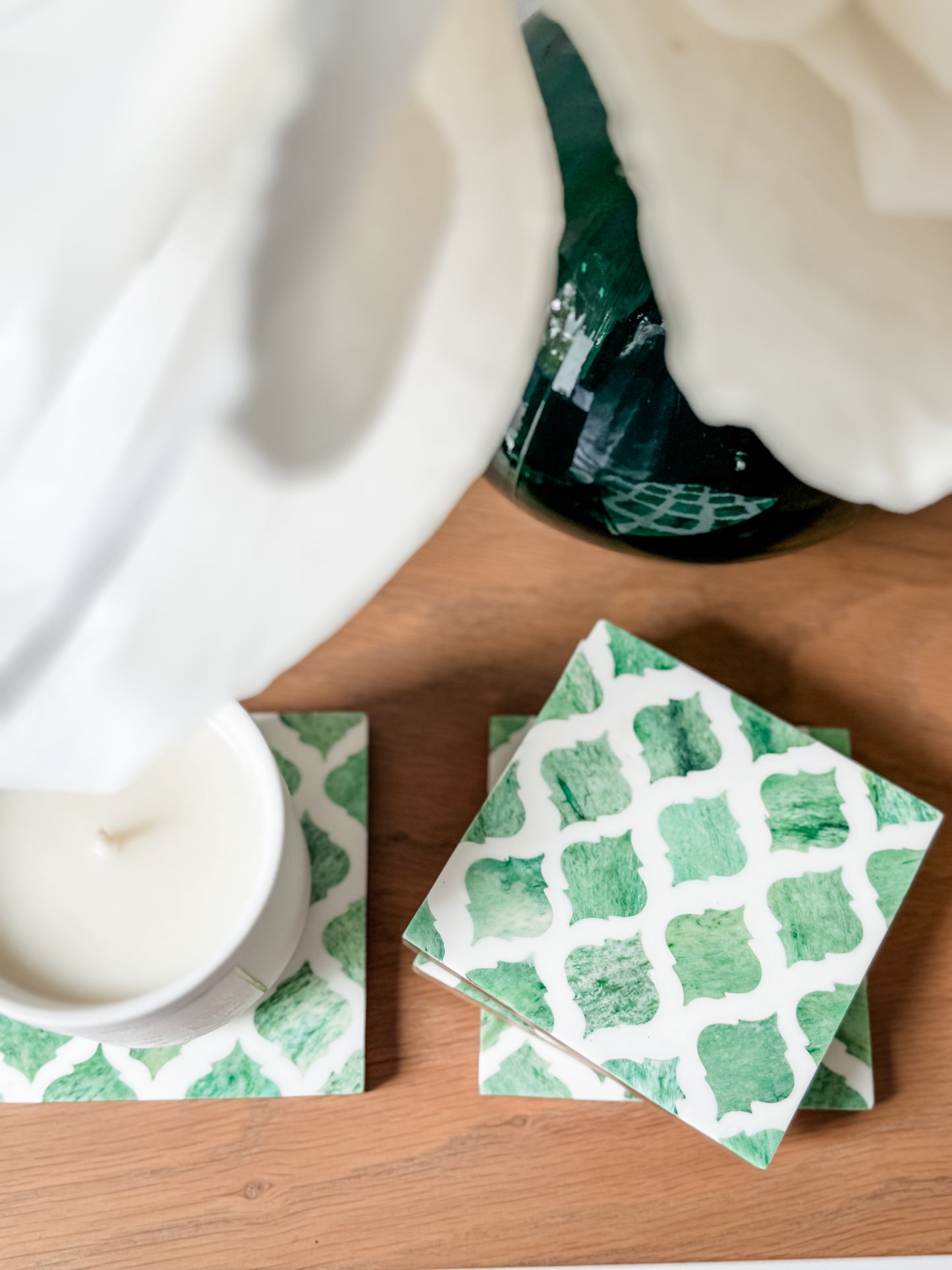 Coaster Individual, Bone Inlay, Haji, Green Bone