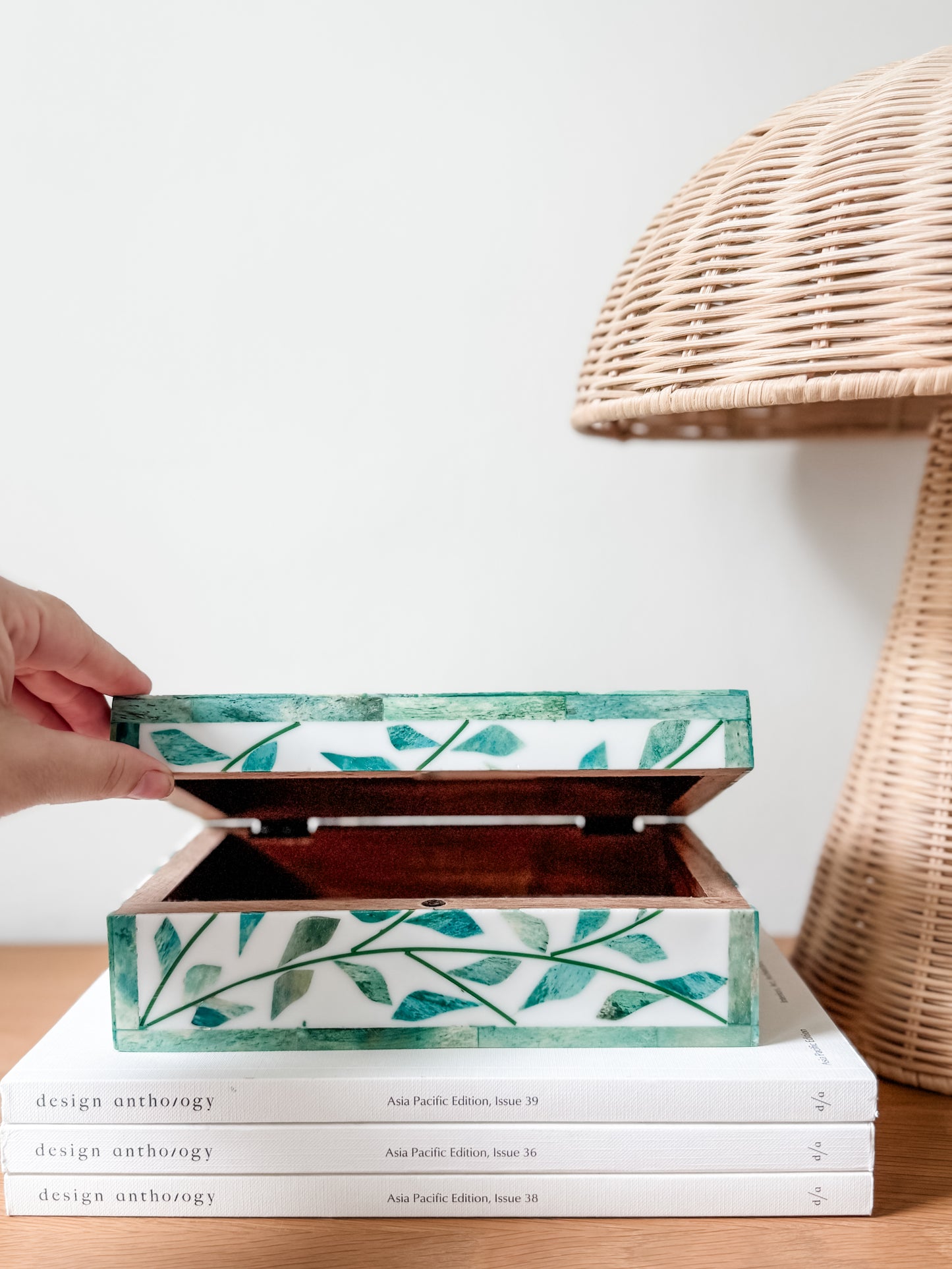 Keepsake Box Small, Bone Inlay, Vine, Green