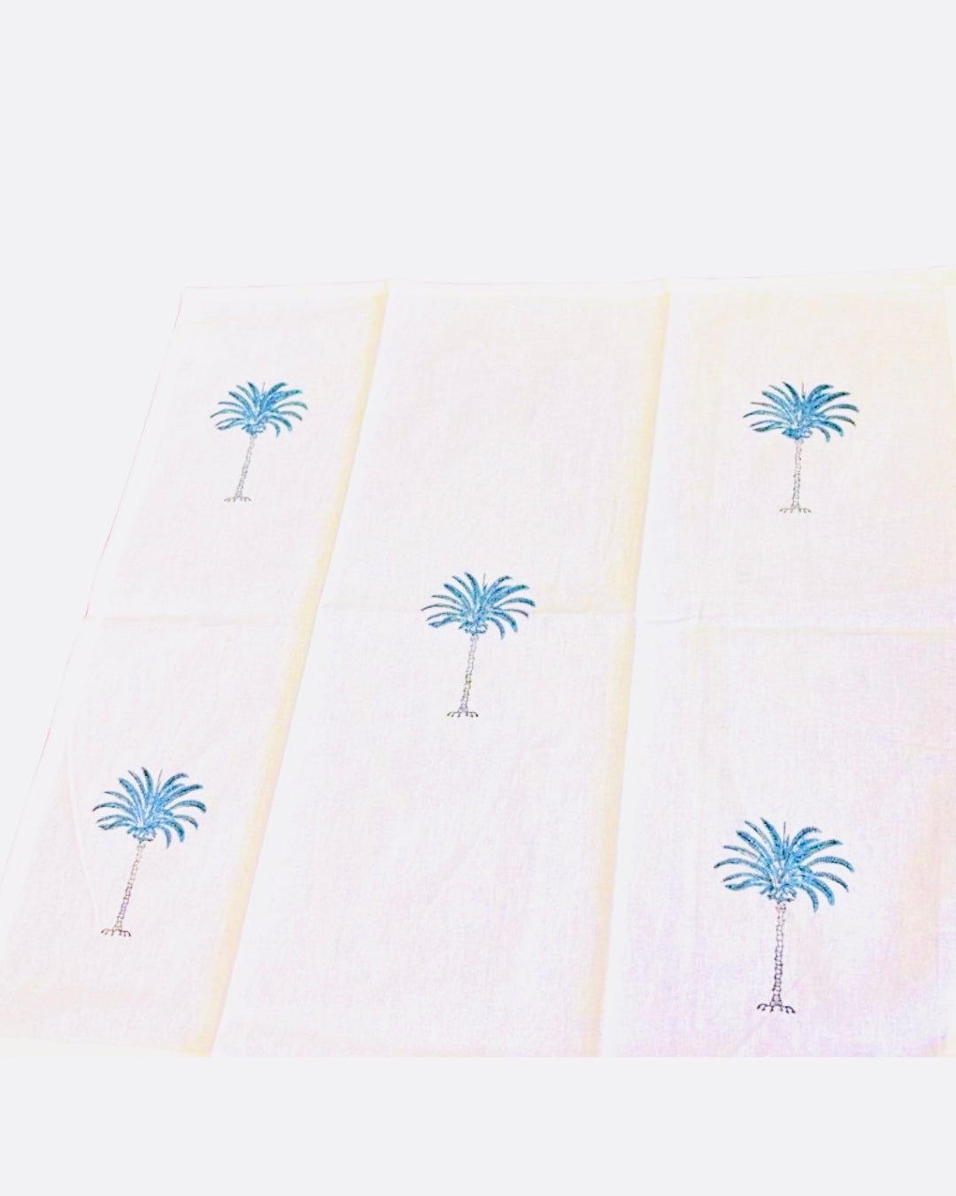 Napkin, Block Printed, Palm, Blue