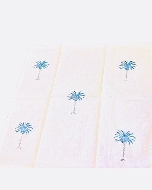 Napkin, Block Printed, Palm, Blue