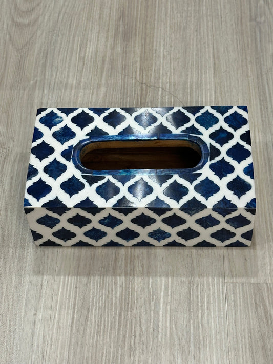 Tissue Box, Bone Inlay, Haji, Blue Bone