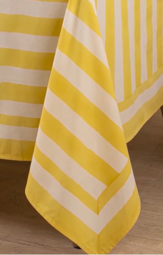 Table Cloth, Block Printed, Stripe, Yellow