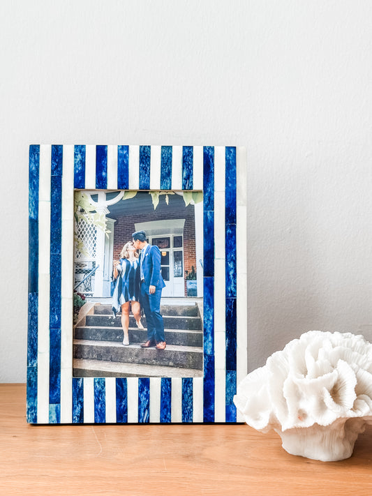 Photo Frame, Bone Inlay, Jewel, Blue Bone