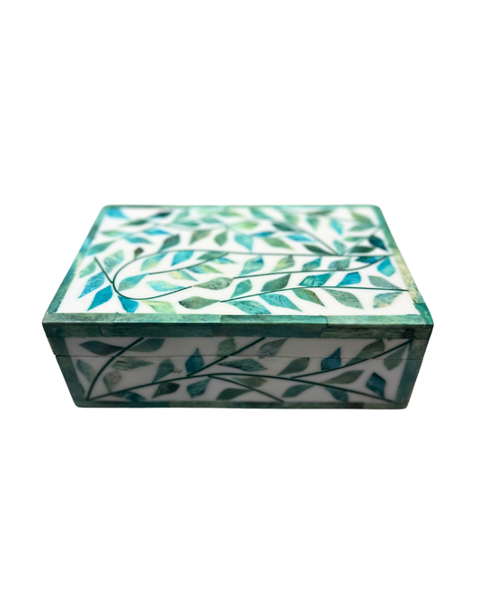 Keepsake Box Small, Bone Inlay, Vine, Green