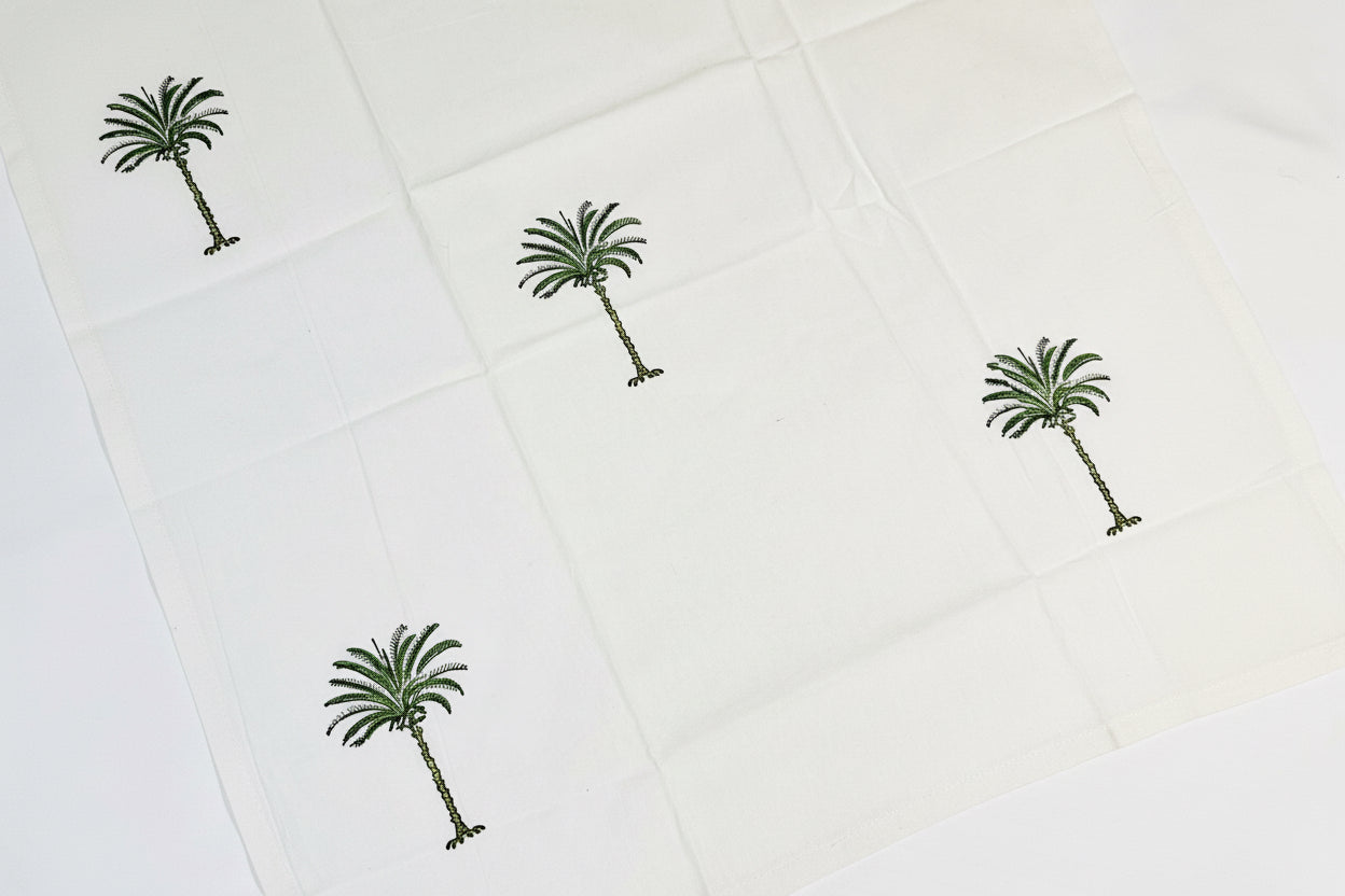 Napkin, Block Printed, Palm, Green