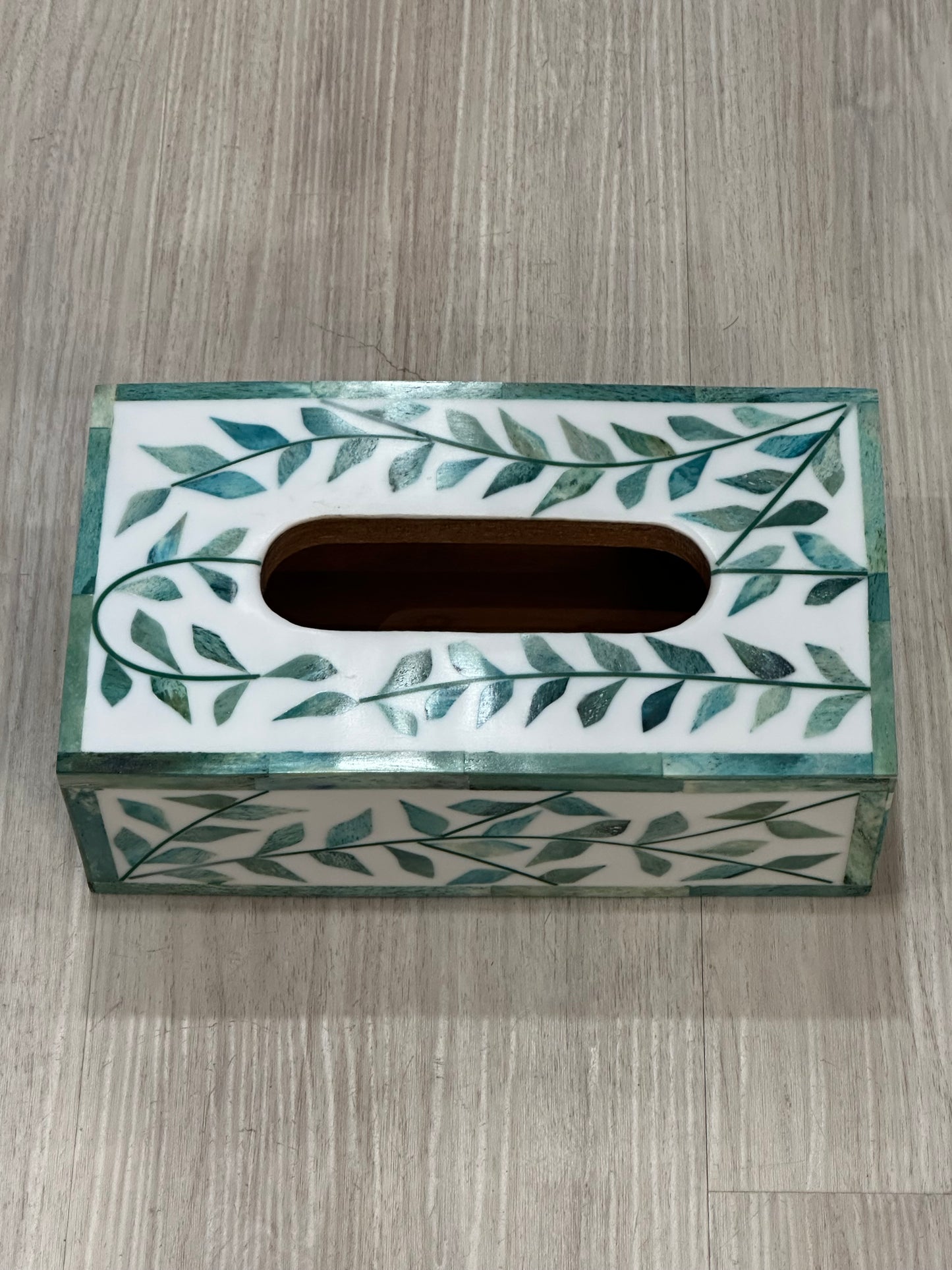 Tissue Box, Bone Inlay, Vine, Green Bone