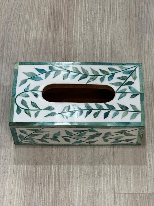 Tissue Box, Bone Inlay, Vine, Green Bone