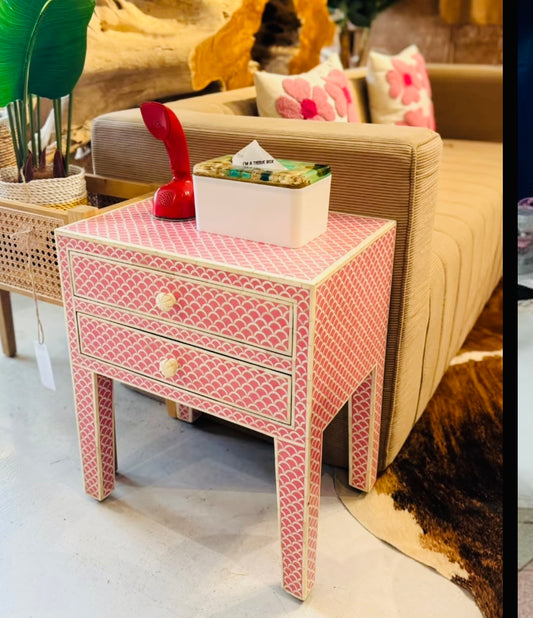 Straits Bone Inlay Bed Side Table