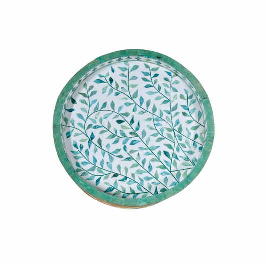 Tray, Round, Bone Inlay, Vine, Green