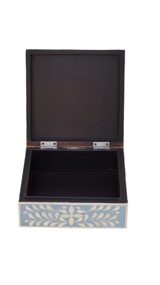 Keepsake Box, Extra Large, Bone Inlay, Botanical, Blue
