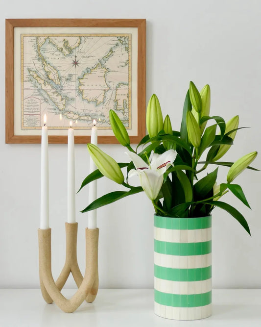AQUA STRIPE BONE INLAY VASE