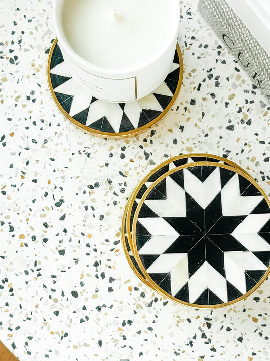 Coaster Set of 4, Bone Inlay, Clementi, Black