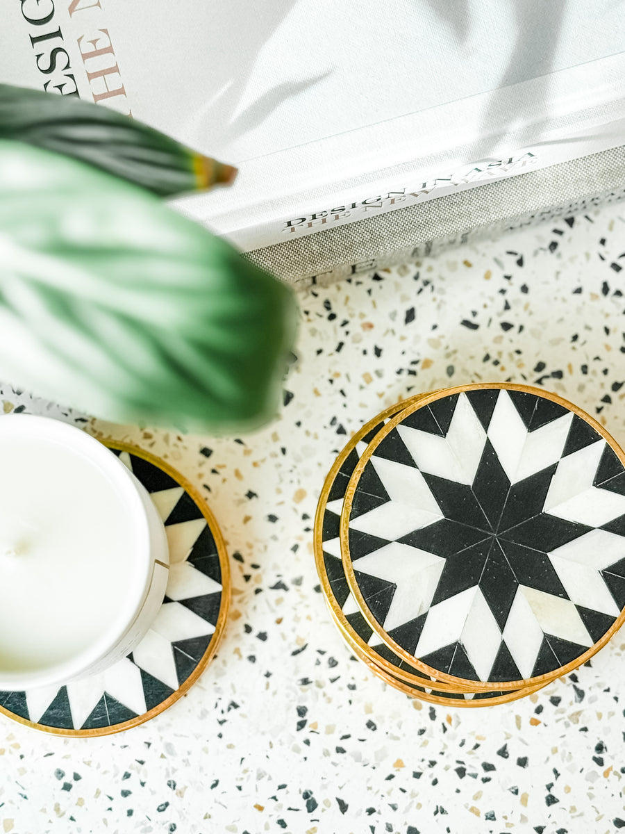 Coaster Set of 4, Bone Inlay, Clementi, Black