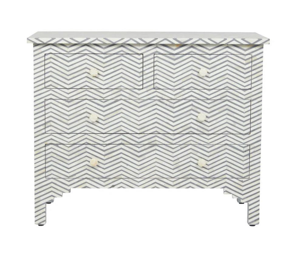 BONE INLAY CHEST OF DRAWERS GREY KUSU