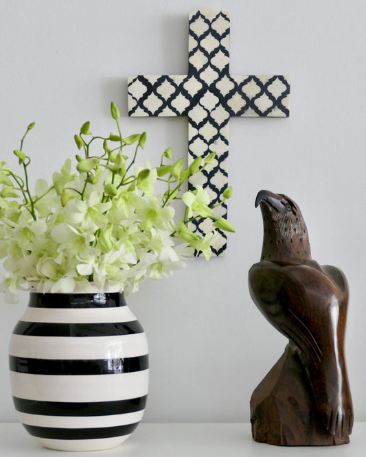 HANGING RELIGIOUS CROSS IN BONE INLAY SINGAPORE GIFT