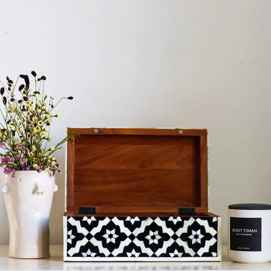 BONE INLAY KEEPSAKE BOX BLACK KRANJI
