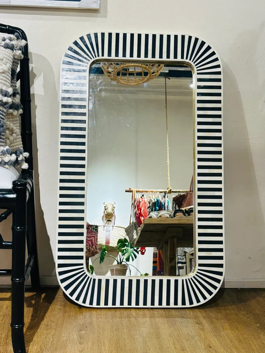 Black and white striped bone inlay mirror
