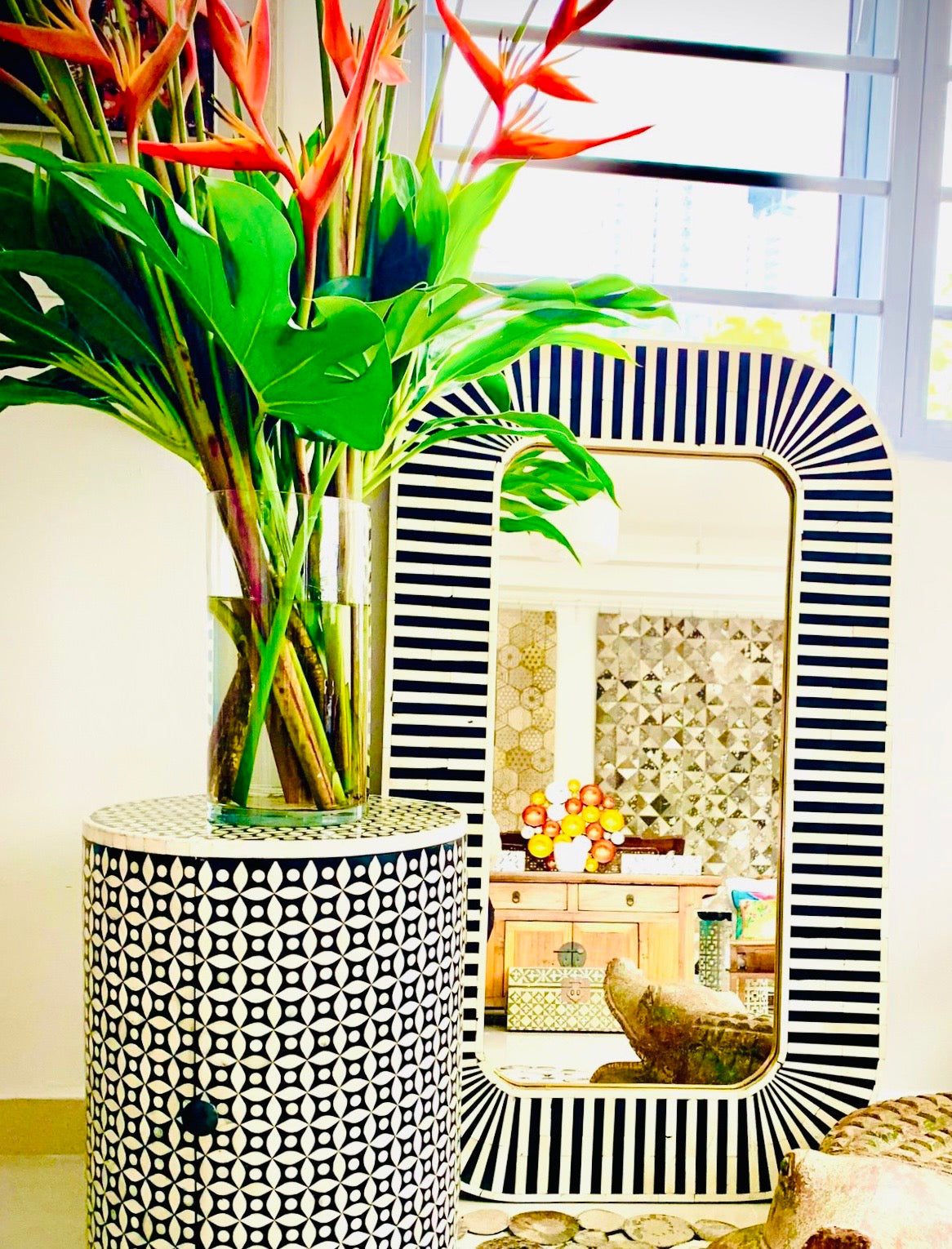 Furniture, Bone Inlay, Side Table, Katong, Black