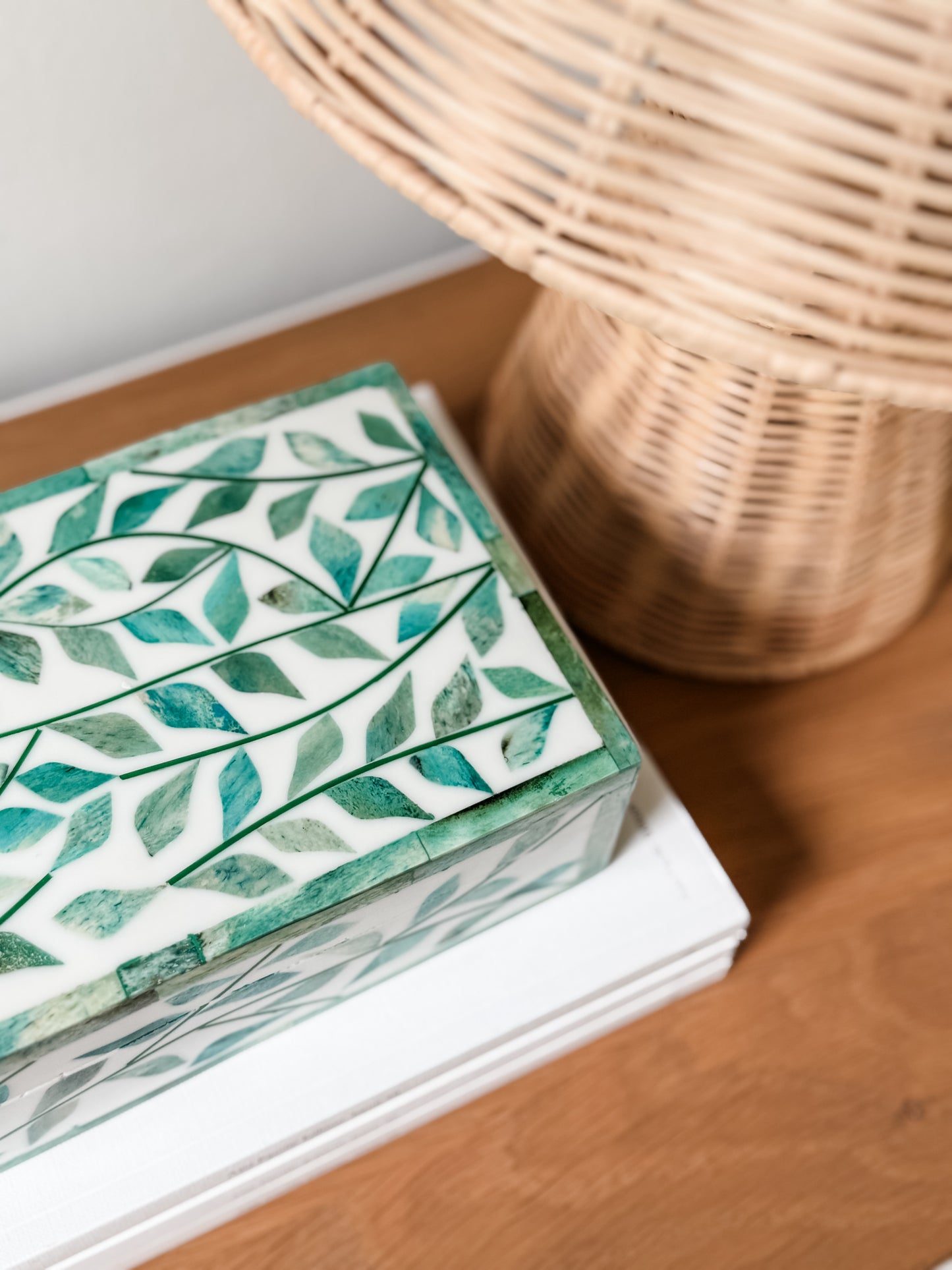 Keepsake Box Small, Bone Inlay, Vine, Green