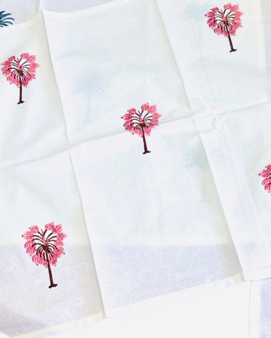 Napkin, Block Printed, Palm, Pink