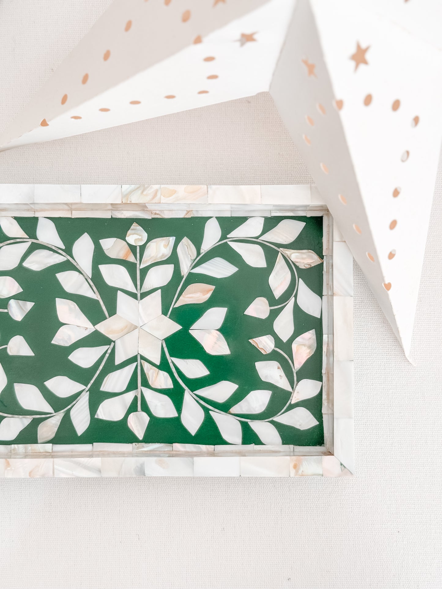 Tray, Mini Rectangle, Mother of Pearl Inlay, Botanical, Green