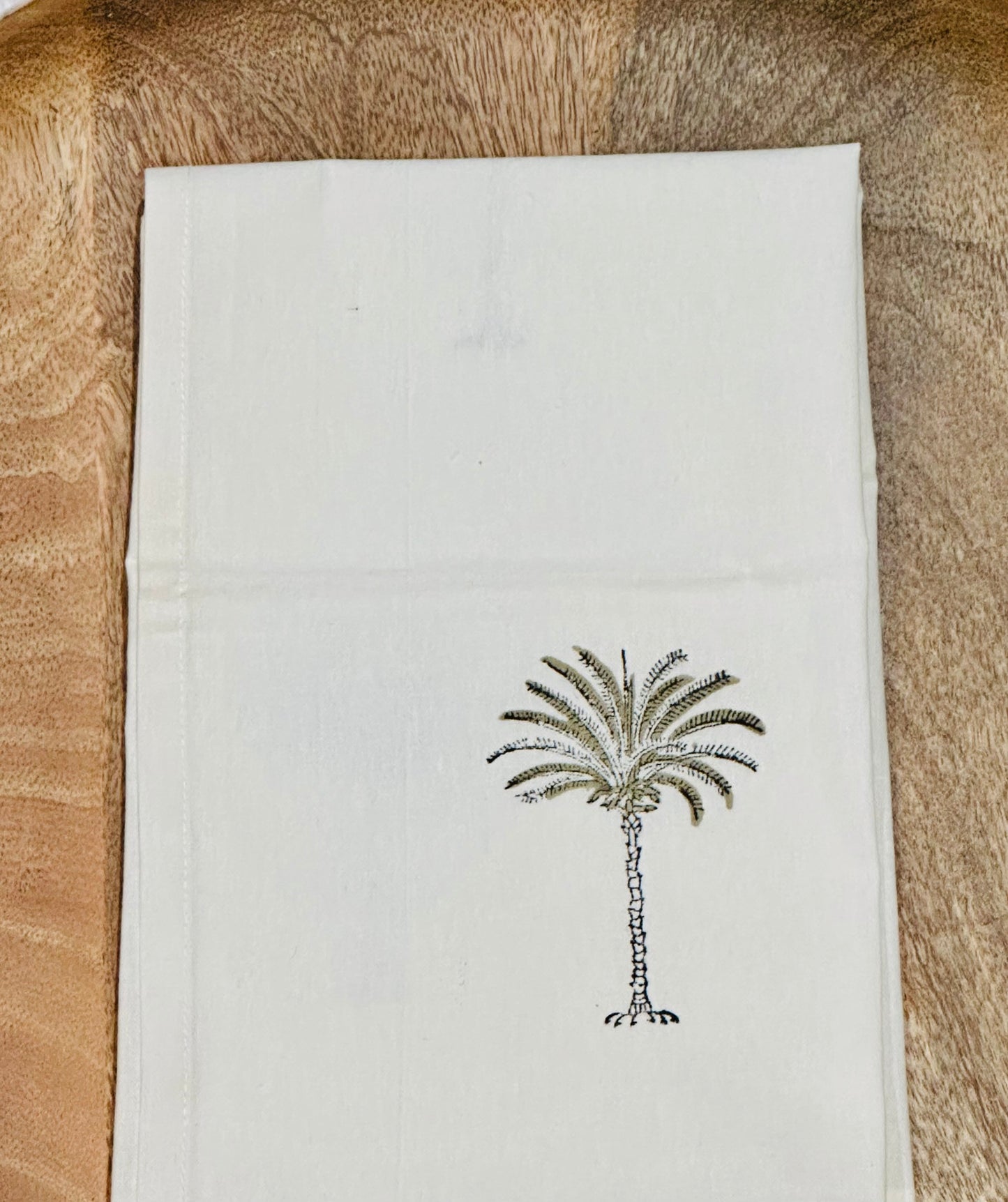 Napkin, Block Printed, Palm, Grey
