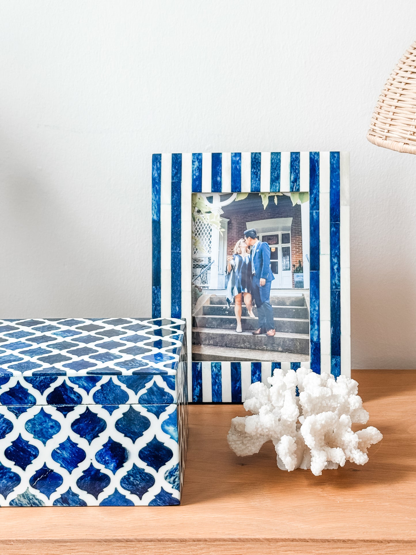 Keepsake Box Large, Bone Inlay, Haji, Blue Bone