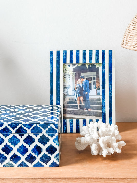 Keepsake Box Large, Bone Inlay, Haji, Blue Bone