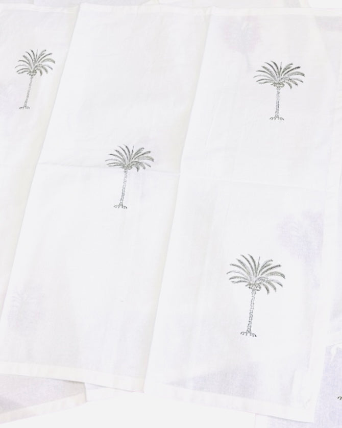 Napkin, Block Printed, Palm, Grey