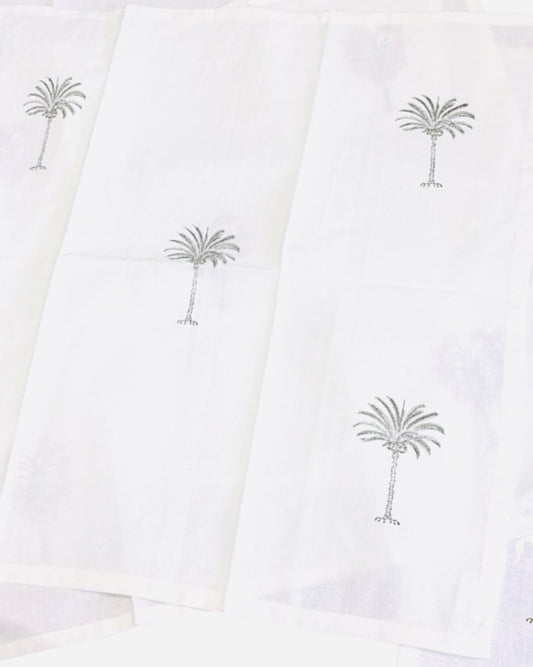 Napkin, Block Printed, Palm, Grey