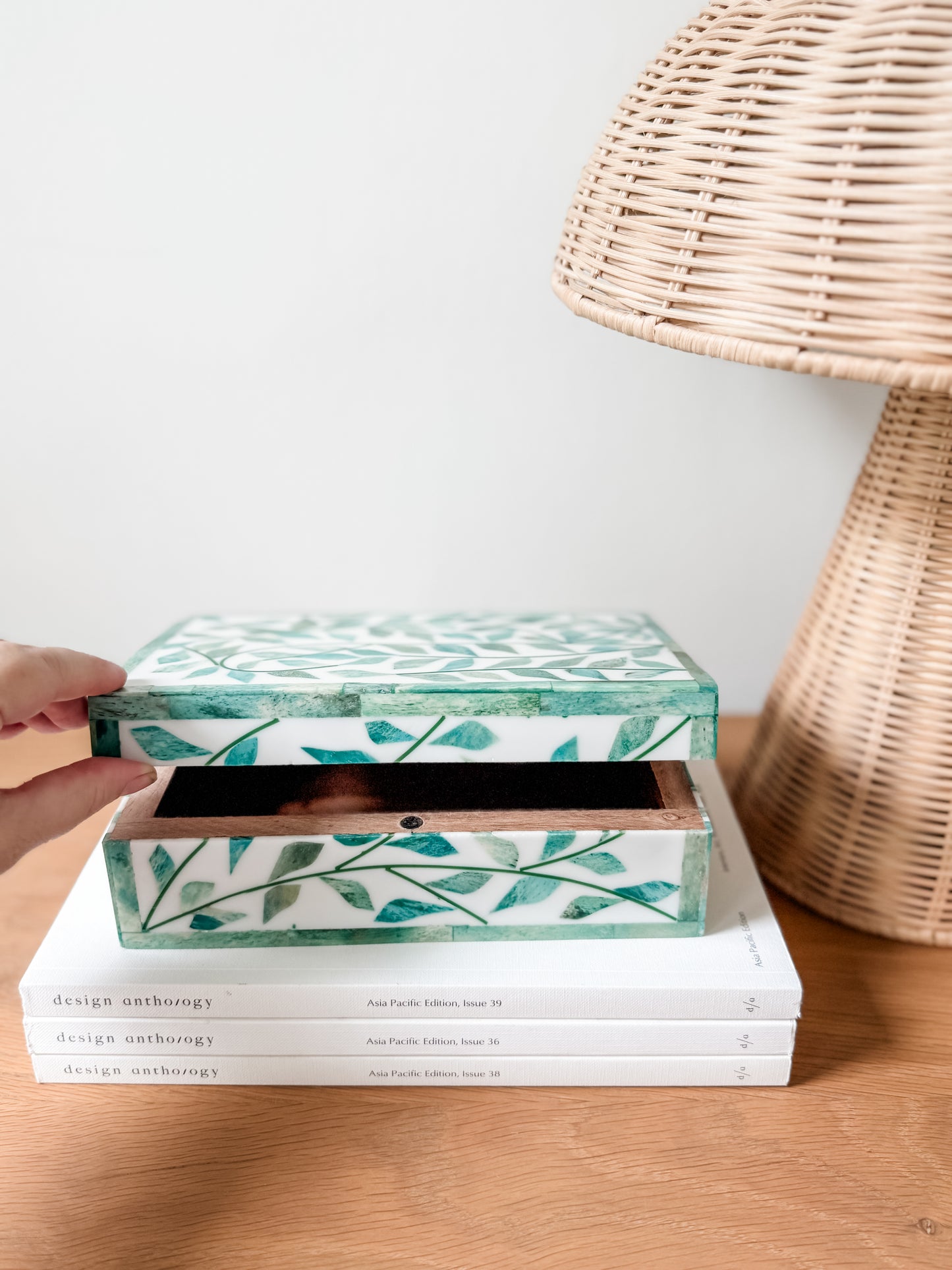 Keepsake Box Small, Bone Inlay, Vine, Green