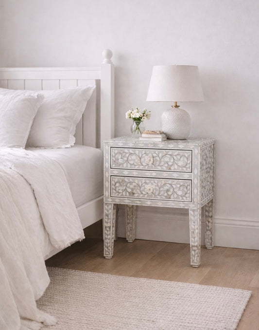 Furniture, Pre Order,  Mother of Pearl Inlay, Bed Side Table, Botanical