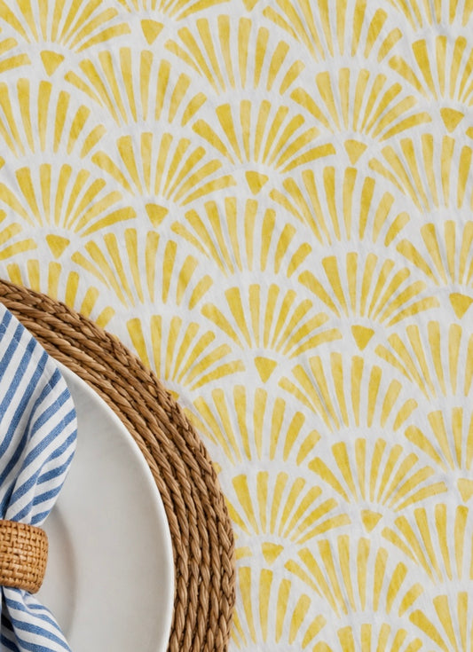 Table Cloth, Block Printed, Fan, Yellow