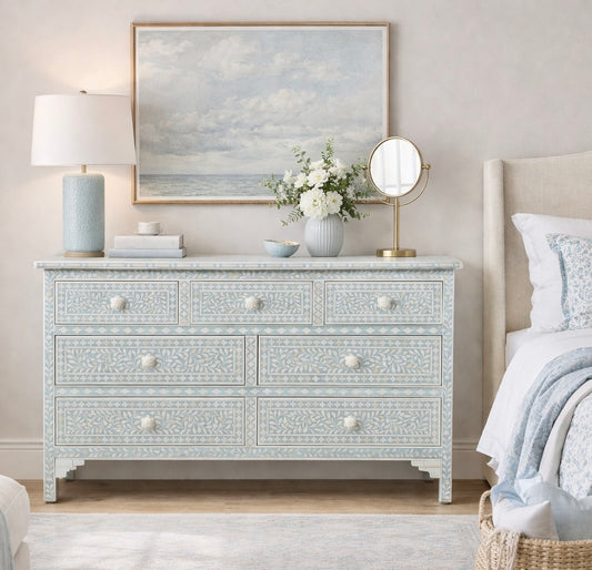 Furniture, Pre Order,  Bone Inlay, Chest of Drawers - Double, Botanical