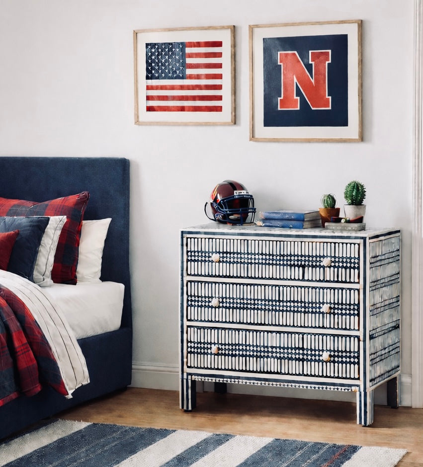 Furniture, Bone Inlay, Chest of Drawers, Tampines, Blue